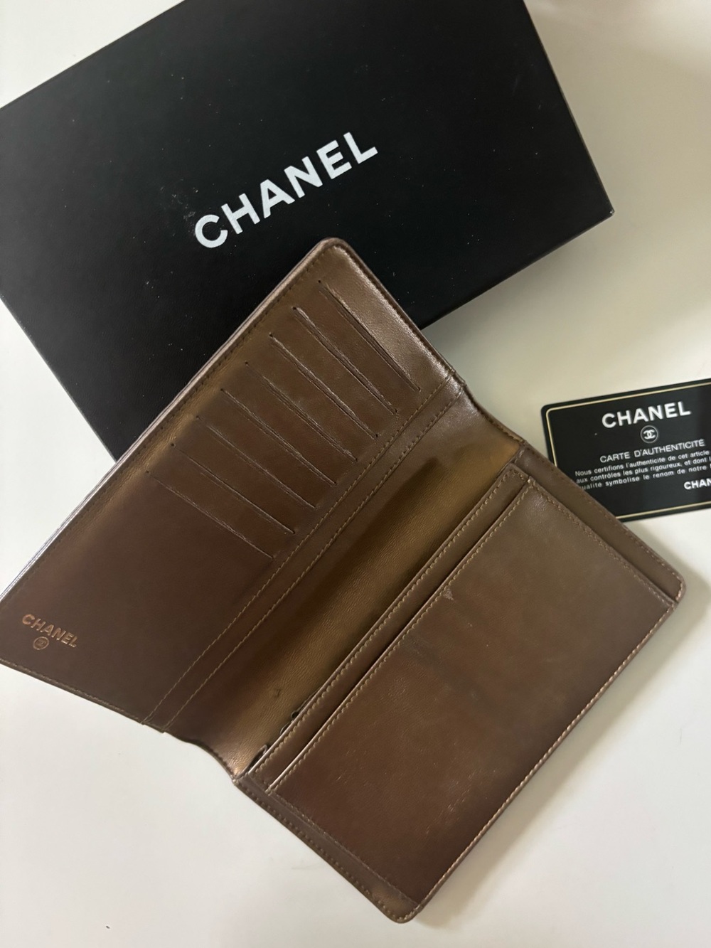 CHANEL Metallic Bronze Mosaic Tile Texture Wallet w/ Box & Crossbody Chain RARE - Picture 9 of 17